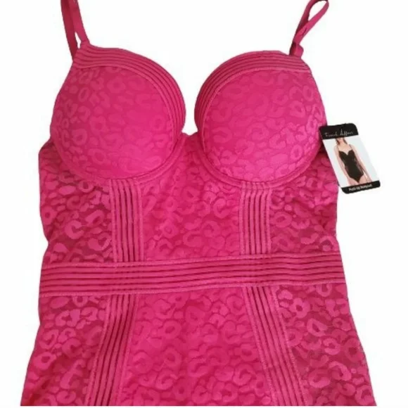 FRENCH AFFAIR Push Up BodySuit Lacey Cheetah Print Pink - Picture 3 of 16